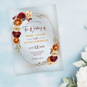 Stilvolle Herbstorange Rost Terracotta Hochzeit Acryleinladungen