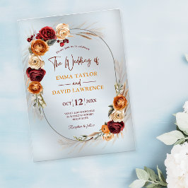 Stilvolle Herbstorange Rost Terracotta Hochzeit Acryleinladungen