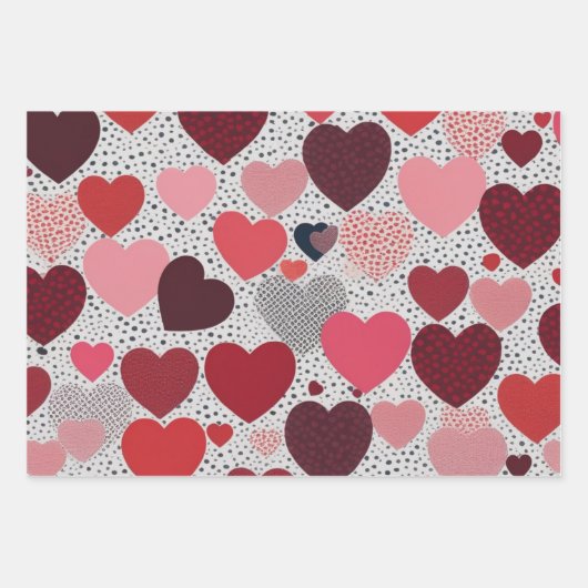 Stilvolle Herzen Geschenkpapier Set (Vorderseite)