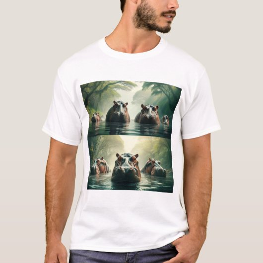 Stilvolle Hippopotamus Print T - Shirt (Vorderseite)
