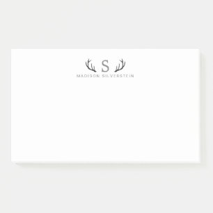 Stilvolle Hirschgeweihe Graues Monogramm Post-it Klebezettel
