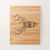 Stilvolle Hirschkopfdruck mit hellen Holzkörnern Puzzle (Vertikal)