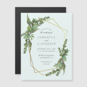 Stilvolle Hochzeit im Grünen Mint & Gold Geometric Magneteinladung (Vorne/Hinten)