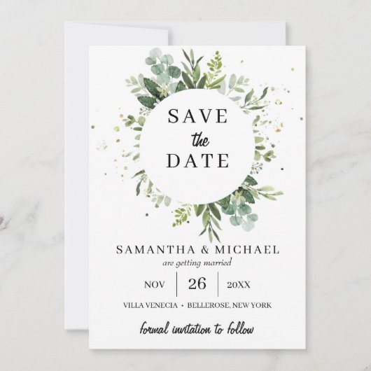 Stilvolle Hochzeit im Grünen retten das Datum Save The Date (Vorderseite)