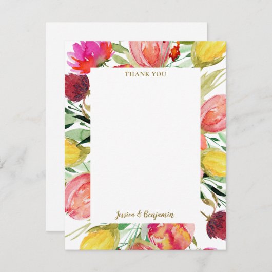 Stilvolle Hochzeit im Watercolor Garden Dankeskarte (Vorne/Hinten)