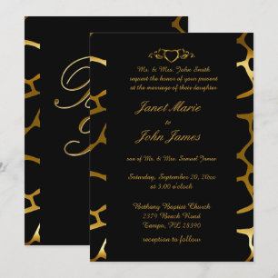 Stilvolle Hochzeit in Gold & Black Giraffe Muster Einladung