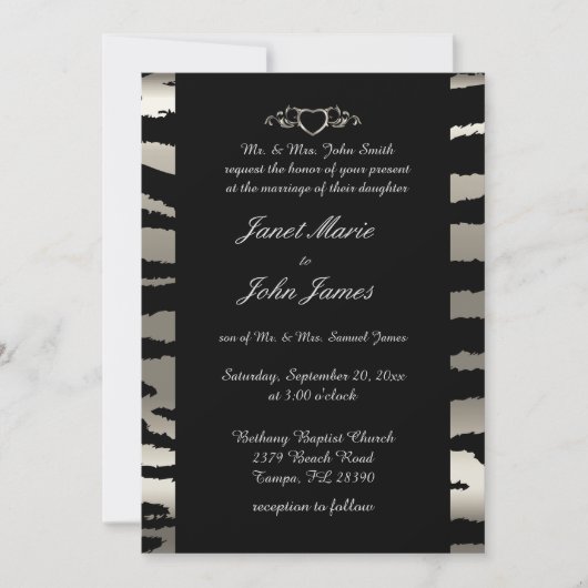 Stilvolle Hochzeit in Silver & Black Zebra Streife Einladung (Vorderseite)