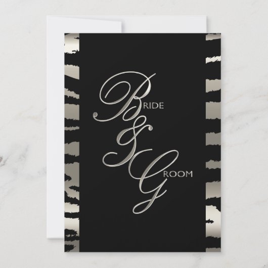 Stilvolle Hochzeit in Silver & Black Zebra Streife Einladung (Rückseite)