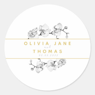 Stilvolle Hochzeit mit dem Flora Gold Orchideen Runder Aufkleber