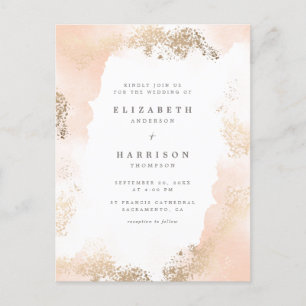 Stilvolle Hochzeit mit Gold Dust & Blush Watercolo Einladungspostkarte