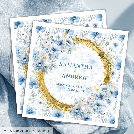Stilvolle Hochzeit mit Watercolor Light Blue Gold Serviette