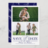 Stilvolle Hochzeit speichern Sie das Datum 3 Foto Einladung (Vorne/Hinten)