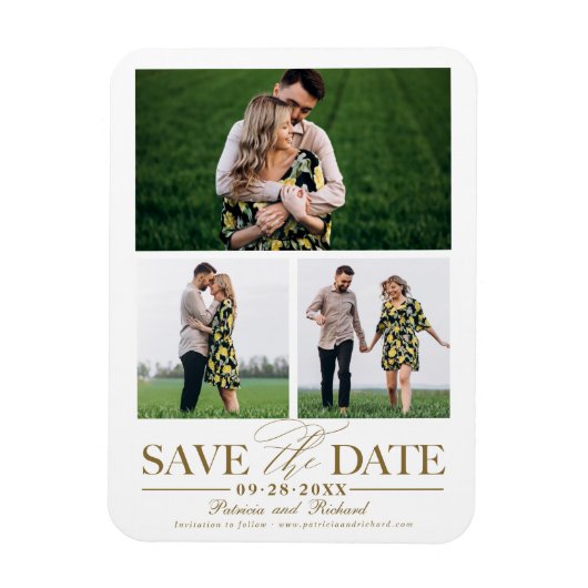 Stilvolle Hochzeit speichern Sie das Datum 3 Foto Magnet (Vertikal)