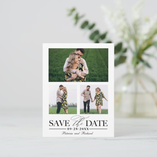 Stilvolle Hochzeit speichern Sie das Datum 3 Foto  Postkarte (Stehend Vorderseite)