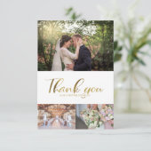 Stilvolle Hochzeit Vielen Dank 3 Foto Gold Script Dankeskarte (Stehend Vorderseite)