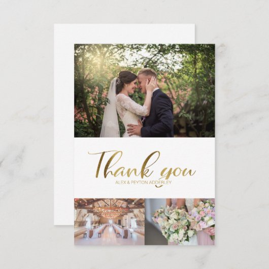 Stilvolle Hochzeit Vielen Dank 3 Foto Gold Script Dankeskarte (Vorne/Hinten)
