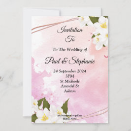 Stilvolle Hochzeitseinladung, rosa, weiße Blume Einladung