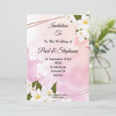 Stilvolle Hochzeitseinladung, rosa, weiße Blume Einladung (Stehend Vorderseite)