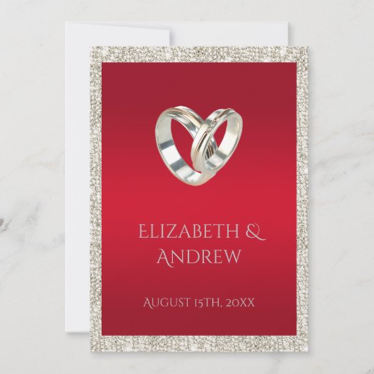 Stilvolle Hochzeitsrennen, Ruby Red & Glitzer Wedd Einladung (Vorderseite)