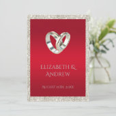 Stilvolle Hochzeitsrennen, Ruby Red & Glitzer Wedd Einladung (Stehend Vorderseite)