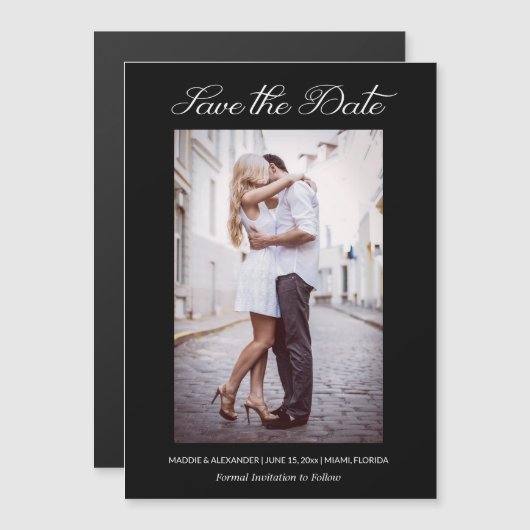 Stilvolle Hochzeitsstichtage Verlobung Foto Schwar Magneteinladung (Vorne/Hinten)