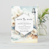 Stilvolle Hochzeitsstimmung im Leuchtturm Watercol Save The Date (Stehend Vorderseite)