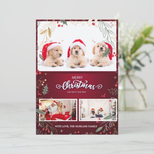 Stilvolle Holly Berries Red Buffalo Kariert, Ihr F Einladung (Stehend Vorderseite)