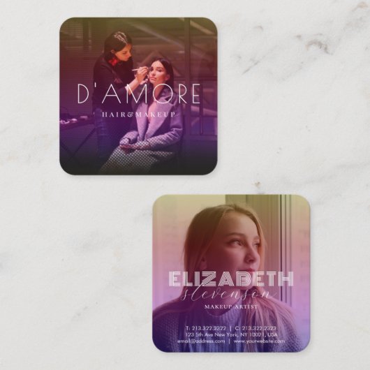 Stilvolle Holografie Gold und Pink Abstrakt 2 Foto Quadratische Visitenkarte (Vorne/Hinten)