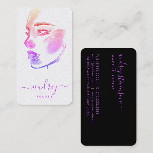 Stilvolle Holografie Pink Beauty Watercolor Script Visitenkarte (Vorne/Hinten)
