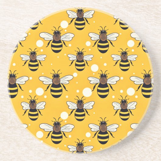 Stilvolle Honeybees Muster Gelb Getränkeuntersetzer (Vorne)