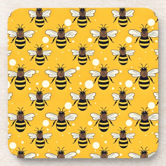Stilvolle Honeybees Muster Gelb Getränkeuntersetzer (Vorderseite)