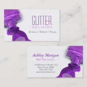 Stilvolle Hot Lila Glitzer Nail Salon Manicure Visitenkarte (Vorne/Hinten)
