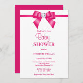 Stilvolle Hot Pink Jewel Bow Baby Dusche Einladung (Vorne/Hinten)