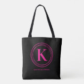 Stilvolle Hot Pink Monogram Name Black Tasche (Rückseite)