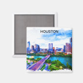 Stilvolle Houston Texas Panorama View Magnet (Vorderseite/Rückseite)