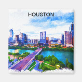 Stilvolle Houston Texas Panorama View Magnet (Vorne)