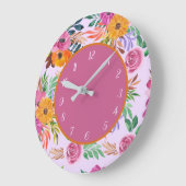 Stilvolle Hübsche, florrosa orange gelbe Blume Große Wanduhr (Winkel)