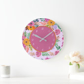Stilvolle Hübsche, florrosa orange gelbe Blume Große Wanduhr (Zuhause)