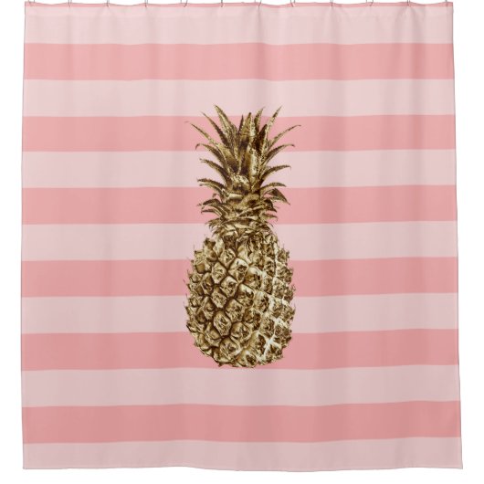 Stilvolle hübsche girly Goldananas u. rosa Duschvorhang (Vorderseite)