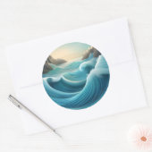 Stilvolle Illustration, wütende Wellen. Runder Aufkleber (Umschlag)