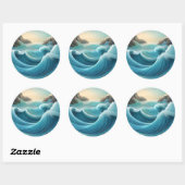 Stilvolle Illustration, wütende Wellen. Runder Aufkleber (Blatt)
