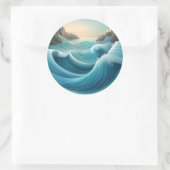 Stilvolle Illustration, wütende Wellen. Runder Aufkleber (Tasche)