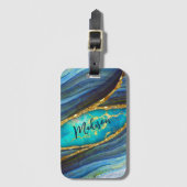 Stilvolle Imitate aus blauem Marmor Gold Glitzer Gepäckanhänger (Vorderseite Vertikal)