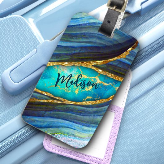 Stilvolle Imitate aus blauem Marmor Gold Glitzer Gepäckanhänger