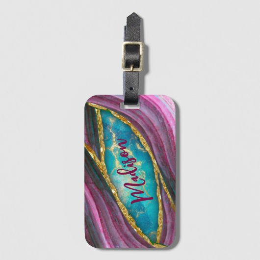 Stilvolle Imitate aus rosa Marmor Gold Glitzer Gepäckanhänger (Vorderseite Vertikal)