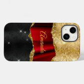 Stilvolle Imitate Glitzer Red Gold Schwarze Monogr Case-Mate iPhone Hülle (Rückseite (Horizontal))