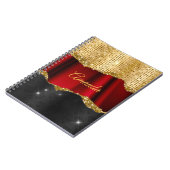 Stilvolle Imitate Glitzer Red Gold Schwarze Monogr Notizblock (Linke Seite)