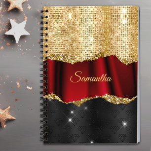 Stilvolle Imitate Glitzer Red Gold Schwarze Monogr Notizblock