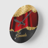 Stilvolle Imitate Glitzer Red Gold Schwarze Monogr Runde Wanduhr (Winkel)