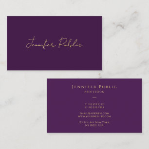Stilvolle Imitate Gold Calligraphy Script Lila Visitenkarte